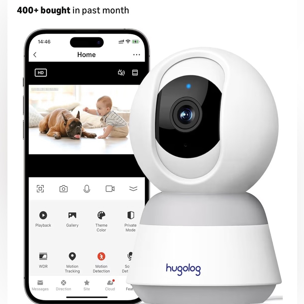 Hugolog R6 Wi-Fi Security Camera 3MP Pan/Tilt, Motion Detection 2-Way Audio